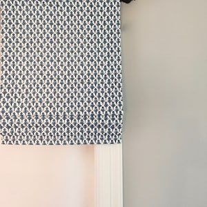 Faux (fake) flat roman shade valance.  Custom Sizing.  Lacefield Designs Ponce Basketweave Bluebridge.