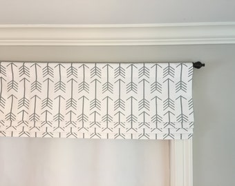 Premier Prints Mini Arrow White Premier Navy Twill Lined and Unlined Valances Cafe Curtains Custom Sizes Available