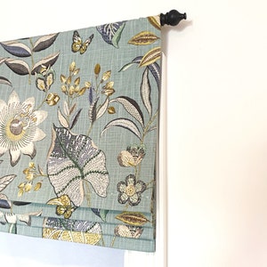 Faux Roman Shades. Custom Sizing. P Kaufmann Butterfly Trail Cotton Duck Robin&#39;s Egg.