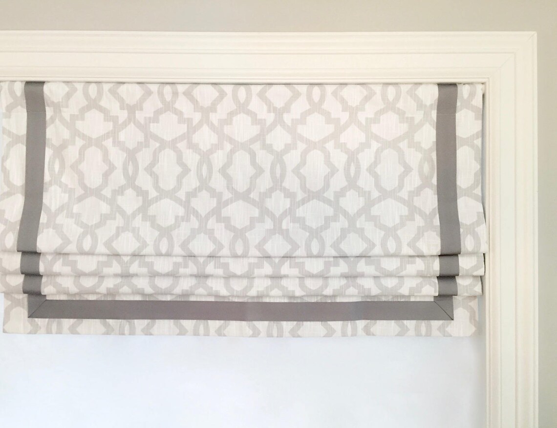 Faux fake Flat Roman Shades Valance With Grosgrain Ribbon. Etsy