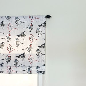 Faux Roman Shade Valance. Custom Sizing. Premier Prints Bird Toile Scarlet.
