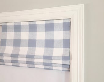 Faux (fake) flat roman shade valance. Your choice of fabric(up to 10 dollars/yd)! Custom Sizing. Premier Prints Anderson French Blue