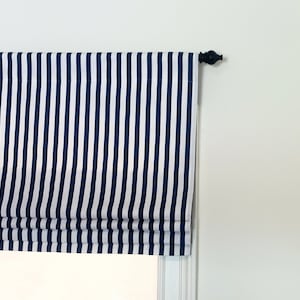 Faux (fake) flat roman shade valance. Custom Sizing. Premier Prints Carlo Spa Blue.