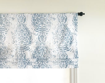 Faux (fake) Flat Roman Shade Valance. Premier Prints Manchester French Blue.