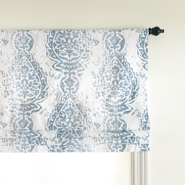 Faux (fake) Flat Roman Shade Valance. Premier Prints Manchester French Blue.