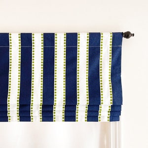 Faux (fake) flat roman shade valance. Custom Sizing. Premier Prints LuLu Blue/Chartreuse