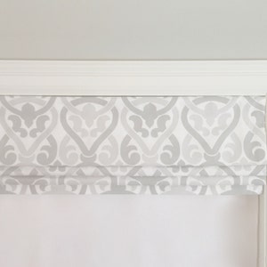 Faux (fake) flat roman shade valance. Custom Sizing. Premier Prints Carlo Spa Blue.