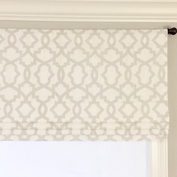 Faux (fake) flat roman shade valance.  Custom Sizing.  Premier Prints Sheffield French Gray.