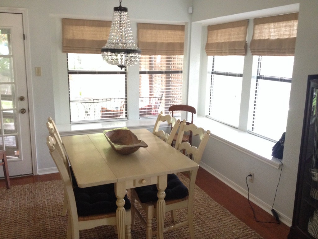 Faux (fake) flat roman shade valance.  Perfect solution!  Custom Sizing. Burlap Natural.