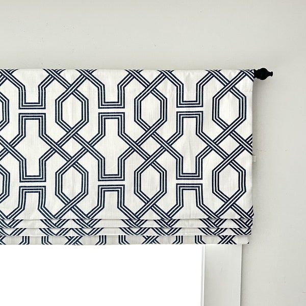 Faux (fake) Flat Roman Shade Valance. Custom Sizing. Scott Living Ander Sapphire Luxe Linen.