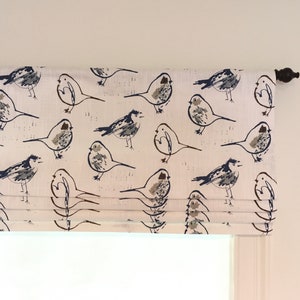 Faux Roman Shade Valance. Custom Sizing. Premier Prints Bird Toile Regal Blue.