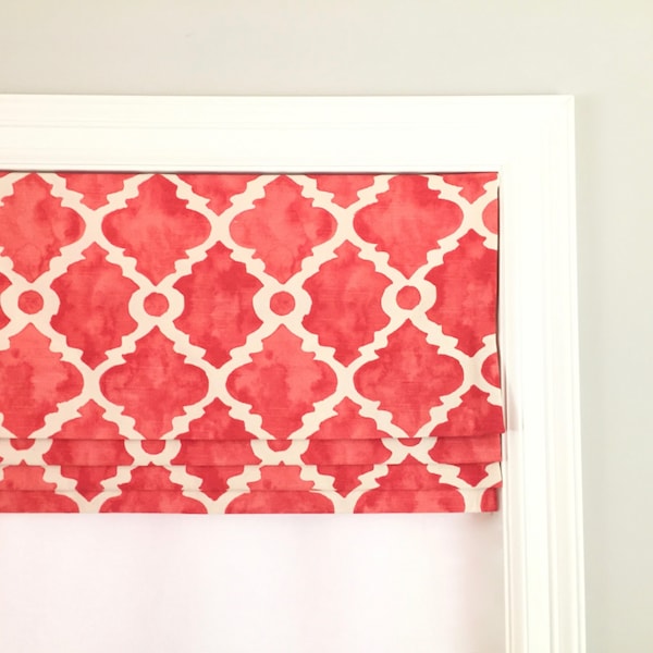 Faux (fake) flat roman shade valance.  Custom Sizing.  Premier Prints Madrid Slub Salmon.