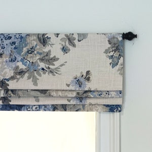 Faux (fake) flat roman shade valance. Custom Sizing. Waverly Juliet Bluebell.