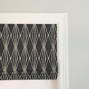 SALE! 29" Wide x 27 1/2" Long. Robert Allen at Home Handcut Shapes Charcoal. Faux Roman Shade. Lined. Quick Ship!