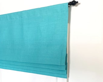 Faux Roman Shade Valance. European 100% Linen Turquoise.