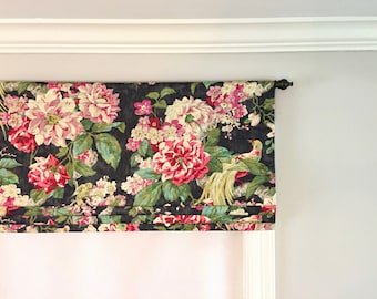 Faux Roman Shade Valance. Custom Sizing. Waverly Floral Engagement Twill Nightfall.