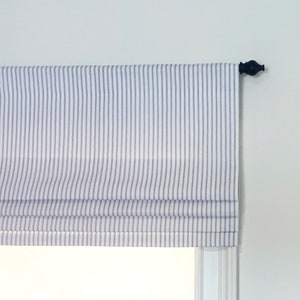 Faux (fake) flat roman shade valance. Custom Sizing. Premier Prints Carlo Spa Blue.