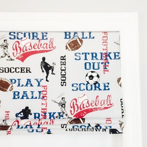 Faux (fake) flat roman shade valance. Custom Sizing.  Sports American Blue Twill.