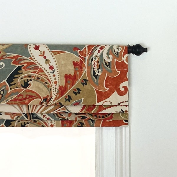 Faux (fake) Flat Roman Shade Valance. Richloom Reynard Coral.