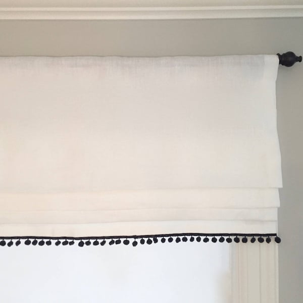 White Roman Shade With Black Trim Etsy