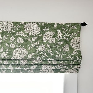 Faux (fake) flat roman shade valance.  Custom Sizing.  Magnolia Home Fashions BASANTI PINE Floral.