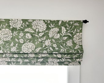 Faux (fake) flat roman shade valance.  Custom Sizing.  Magnolia Home Fashions BASANTI PINE Floral.