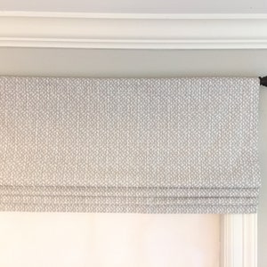 Faux (fake) flat roman shade valance. Custom Sizing. Premier Prints Riverbed Slub Canvas French Grey.