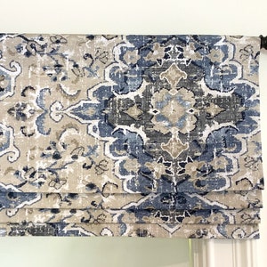 Faux (fake) flat roman shade valance. Custom Sizing.  Covington Sabra Bluebell.