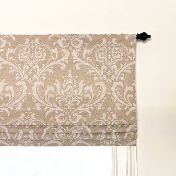 Faux (fake) flat roman shade valance.  Custom Sizing.  Premier Prints Traditions Cloud/Linen.