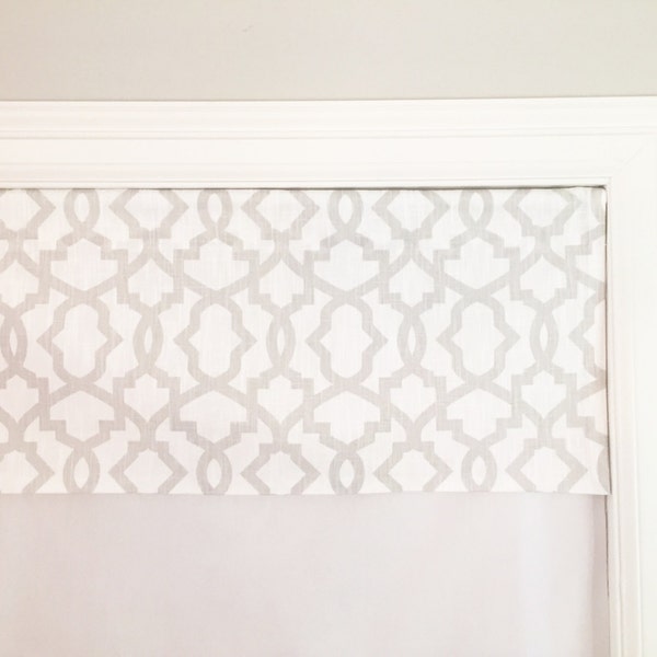 Straight Valance.  Premier Prints Sheffield Miller French Gray.  Custom Sizing Available Up To 50" Wide.