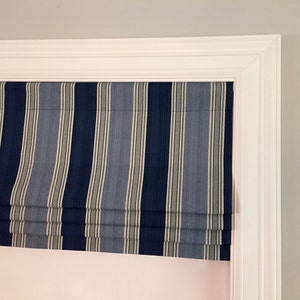 Faux (fake) flat roman shade valance. Your choice of fabric! Custom Sizing. Waverly Spotswood Stripe Porcelain.