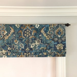 Faux (fake) flat roman shade valance. Custom Sizing. Swavelle Westburn Cotton Duck Ocean Floor.