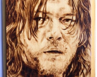 Hand-Burned Daryl Dixon from The Walking Dead on Pine