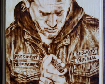 Hand-Burned JAX TELLER on Pine