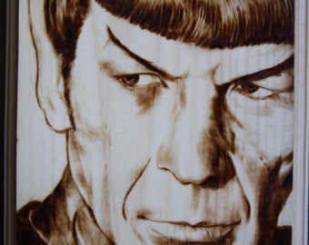 Hand-Burned SPOCK on Pine