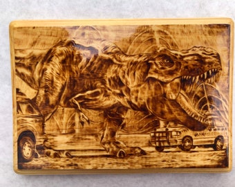 Hand-Burned T-Rex on Pine