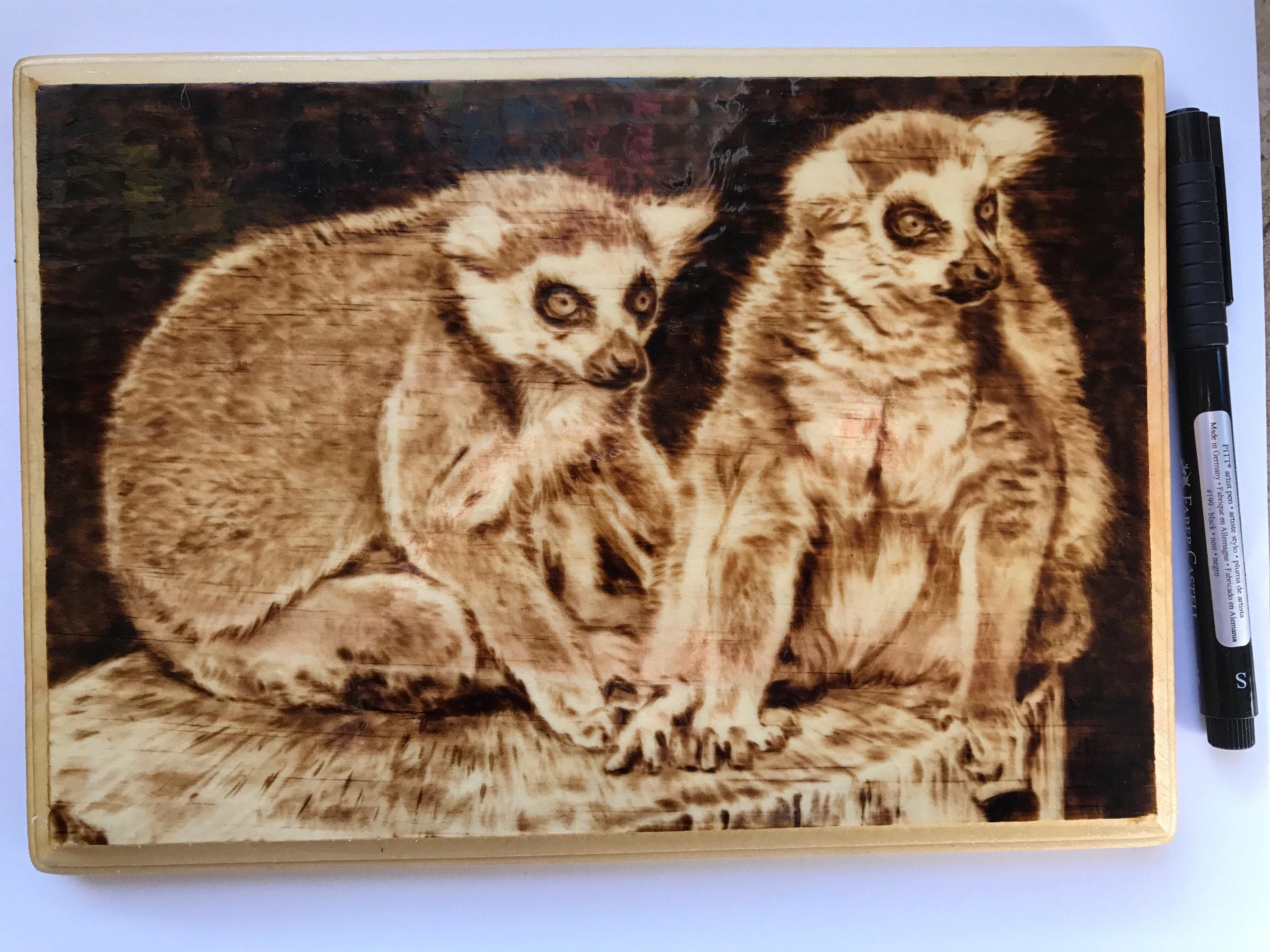 HandMade RingTailed Lemur Woodburn on Pine Etsy