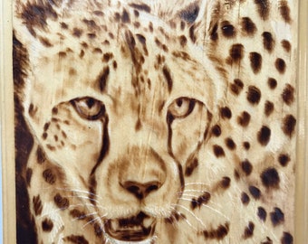 Hand-Burned Cheetah on Pine