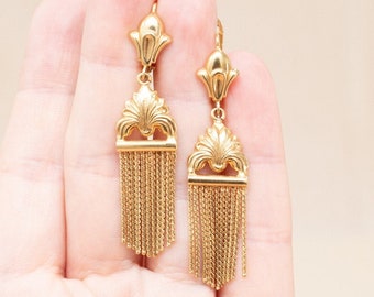 Vintage 18k Tassel Earrings - 1970s Victorian Revival 18k Statement Earrings
