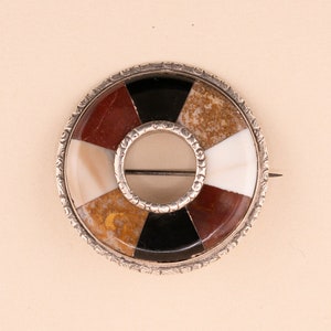 Antique Sterling Scottish Agate Brooch 1860s Victorian Brooch, Scottish Pebble Agate Jewelry image 1