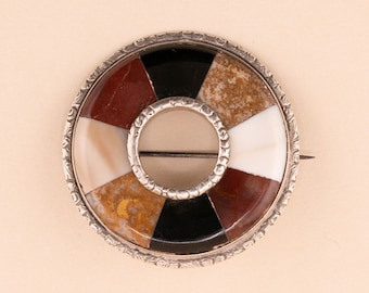 Antique Sterling Scottish Agate Brooch - 1860s Victorian Brooch, Scottish Pebble Agate Jewelry