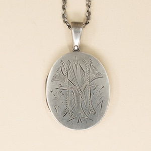 Antique Sterling Locket - 1880s Victorian Locket, Monogrammed Locket