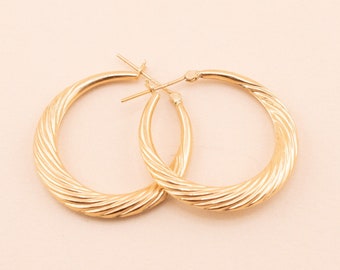 Vintage 14k Hoop Earrings, Statement Earrings - Vintage Yellow Gold Swirl Hoop Earrings