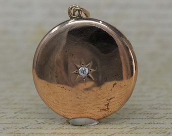 Exquisite Antique 14k Diamond Locket - 1910s Edwardian Star Locket, Gold & Diamond, Celestial Locket