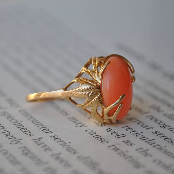 Reserved please for M***Vintage 14k Coral Ring - 1960s Mid-Century Yellow Gold, Pink Coral Ring