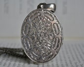 Antique Sterling Locket, Enormous Locket - 1880s Victorian Locket, Heavily Engraved, Free Shipping