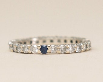 Vintage 14k Diamond Eternity Band - Sapphire & Diamond Eternity Ring, Birthstone Ring