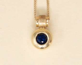 Vintage 10k Sapphire Pendant - 1990s Minimalist Sapphire Pendant, September Birthstone Necklace