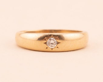 Vintage 14k Diamond Ring Star Motif Band - 1930s Vintage Flush Set Diamond Ring, April Birthstone