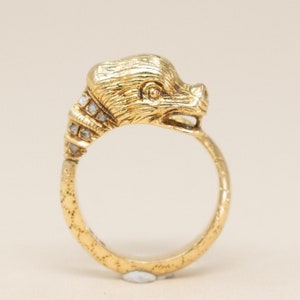 Antique 18k Diamond Dragon Ring - Vintage 18k Creature Ring, Diamond Ring, April Birthstone